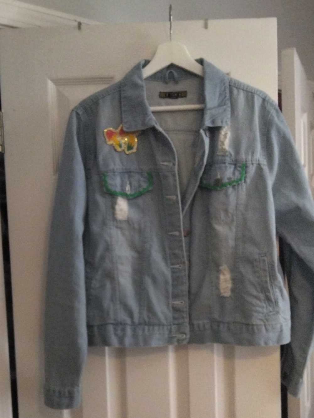 Grateful Dead Light Wash Distressed Denim Jacket with Patch Detail
